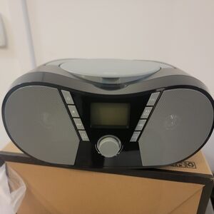 Compact Black and Silver Boombox with CD Player